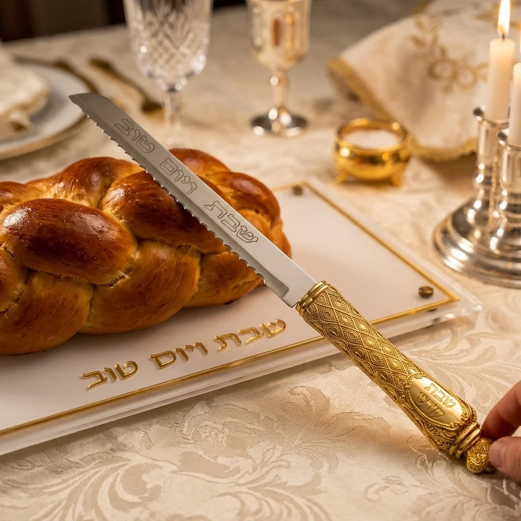 סכין חלה מוזהב עם ידית מתכת