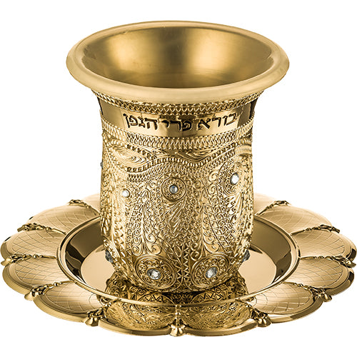 גביע קידוש זהב נמוך פיליגרן משובץ