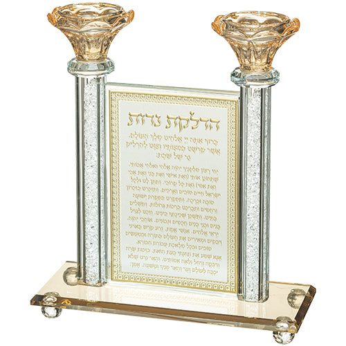 פמוטי קריסטל מהודרים עם ברכה מובנית בעיצוב זהב